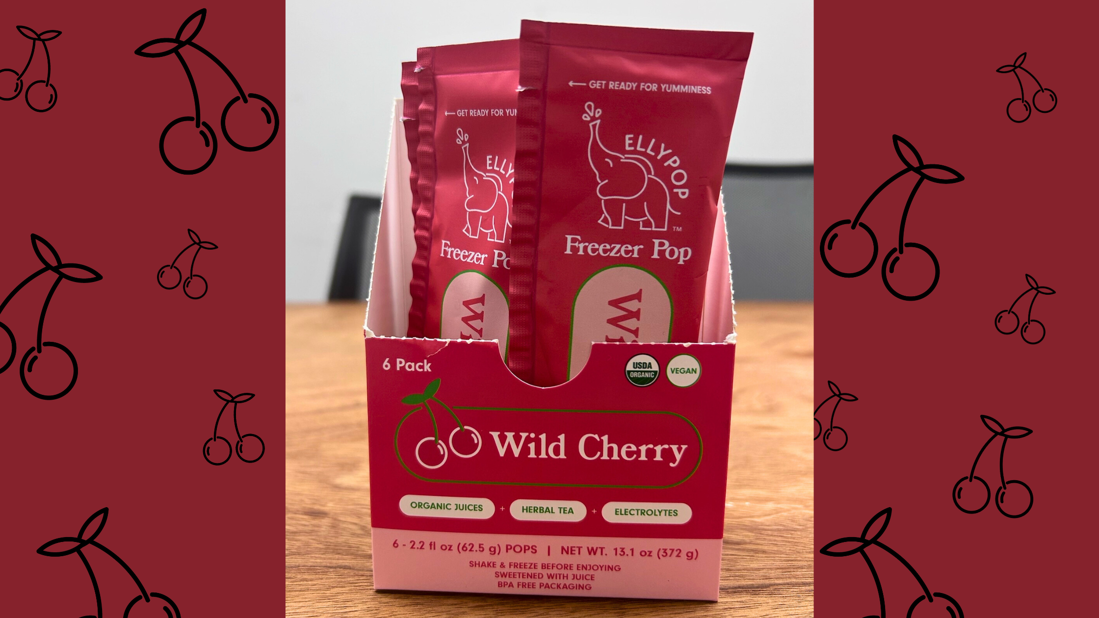 EllyPop organic freezer pops in recyclable cardboard box